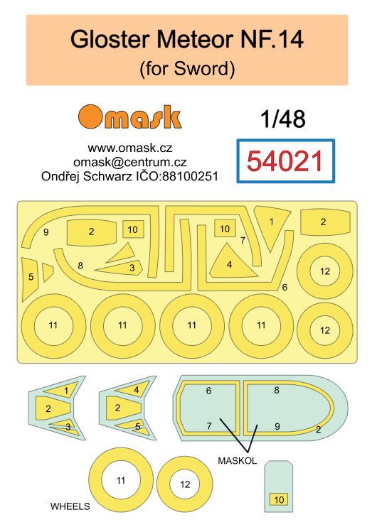 54021 1/48 Gloster Meteor NF.14 mask (for Sword)