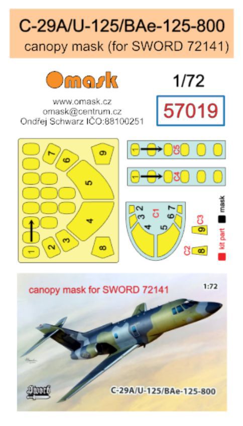 57019 1/72 C-29A/U-125/BAe-125-800 mask (for Sword 72141)