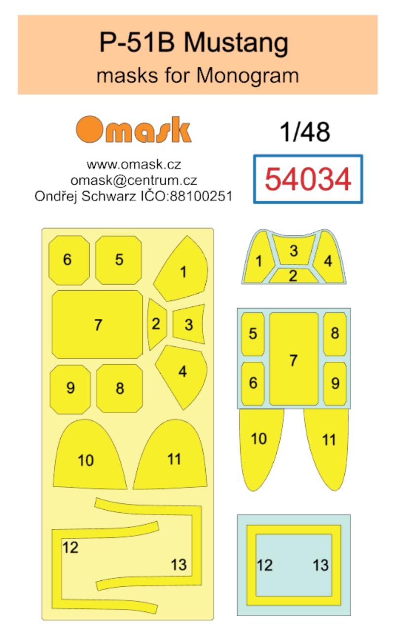 54034 1/48 P-51B Mustang mask (for Monogram)