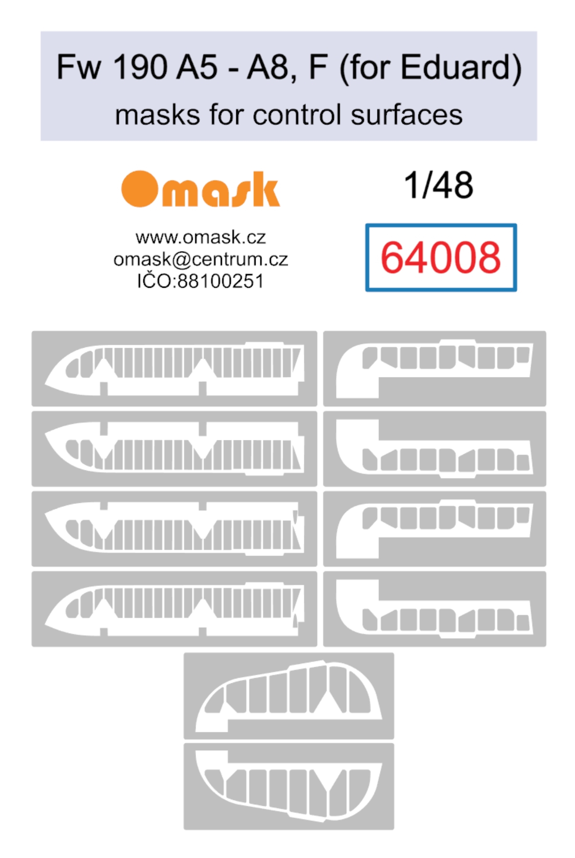 64008 1/48 Bf Fw 190 A5-A8, F masks for control surfaces (for Eduard)