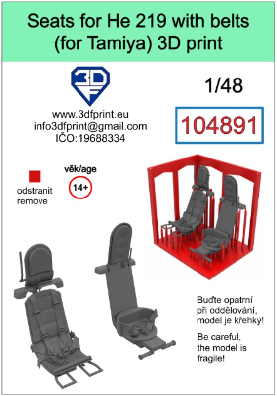 104891 1/48 Seats for He 219 with belts (Tamiya)
