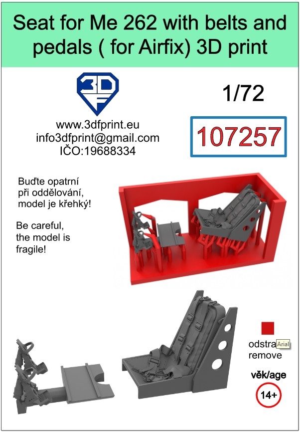 107257 1/72 Seat for Me 262 with belts and pedals (Airfix)