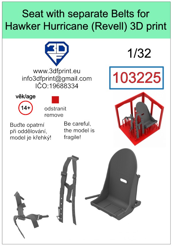 103225 1/32 Seat with separate belts for Hurricane Mk.II