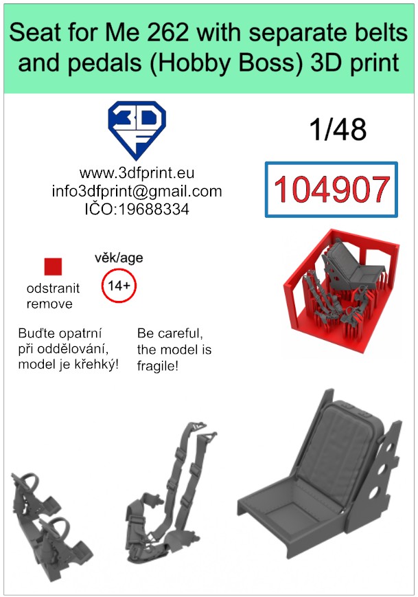 104907 1/48 Seat for Me 262 with separate belts and pedals (Hobby Boss)