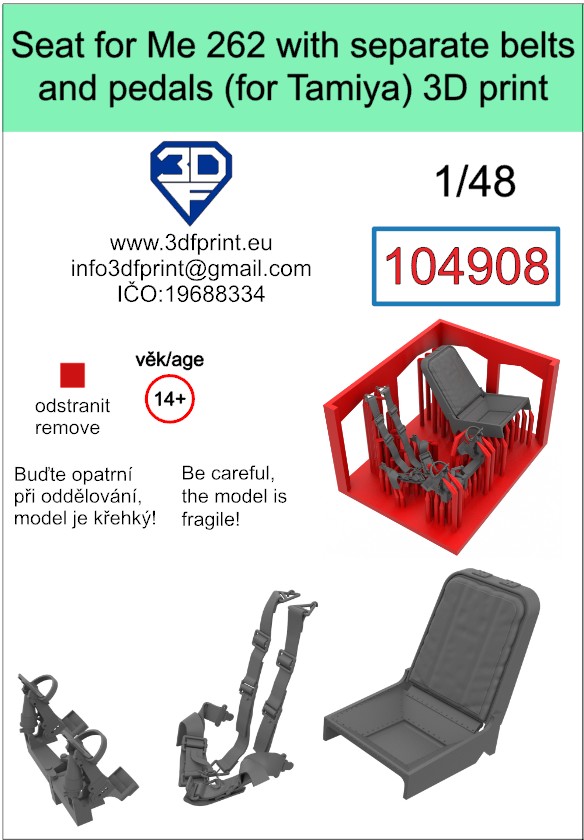 104908 1/48 Seat for Me 262 with separate belts and pedals (Tamiya)