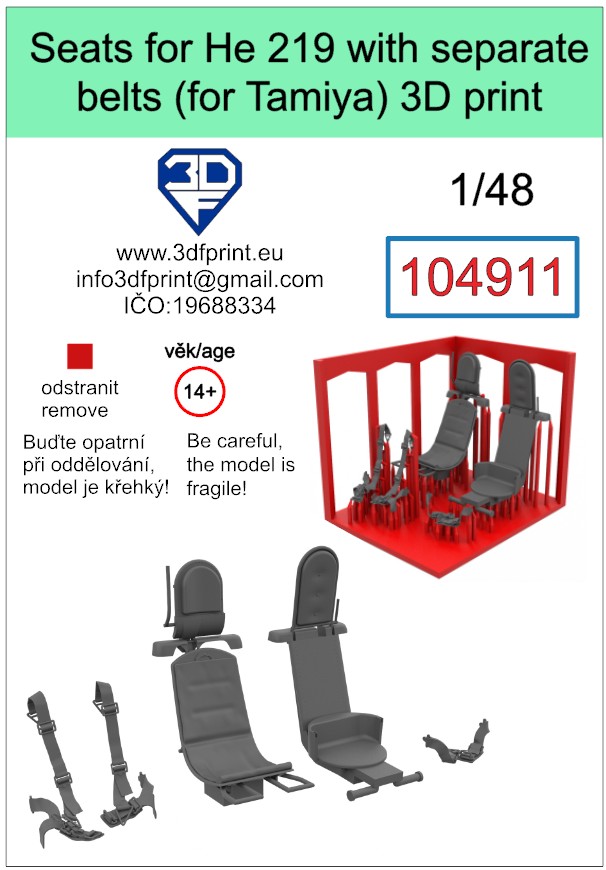 104911 1/48 Seats for He 219 with separate belts (Tamiya)