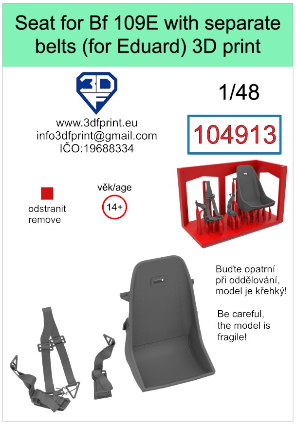 104913 1/48 Seat for Bf 109E (Eduard) with separate belts