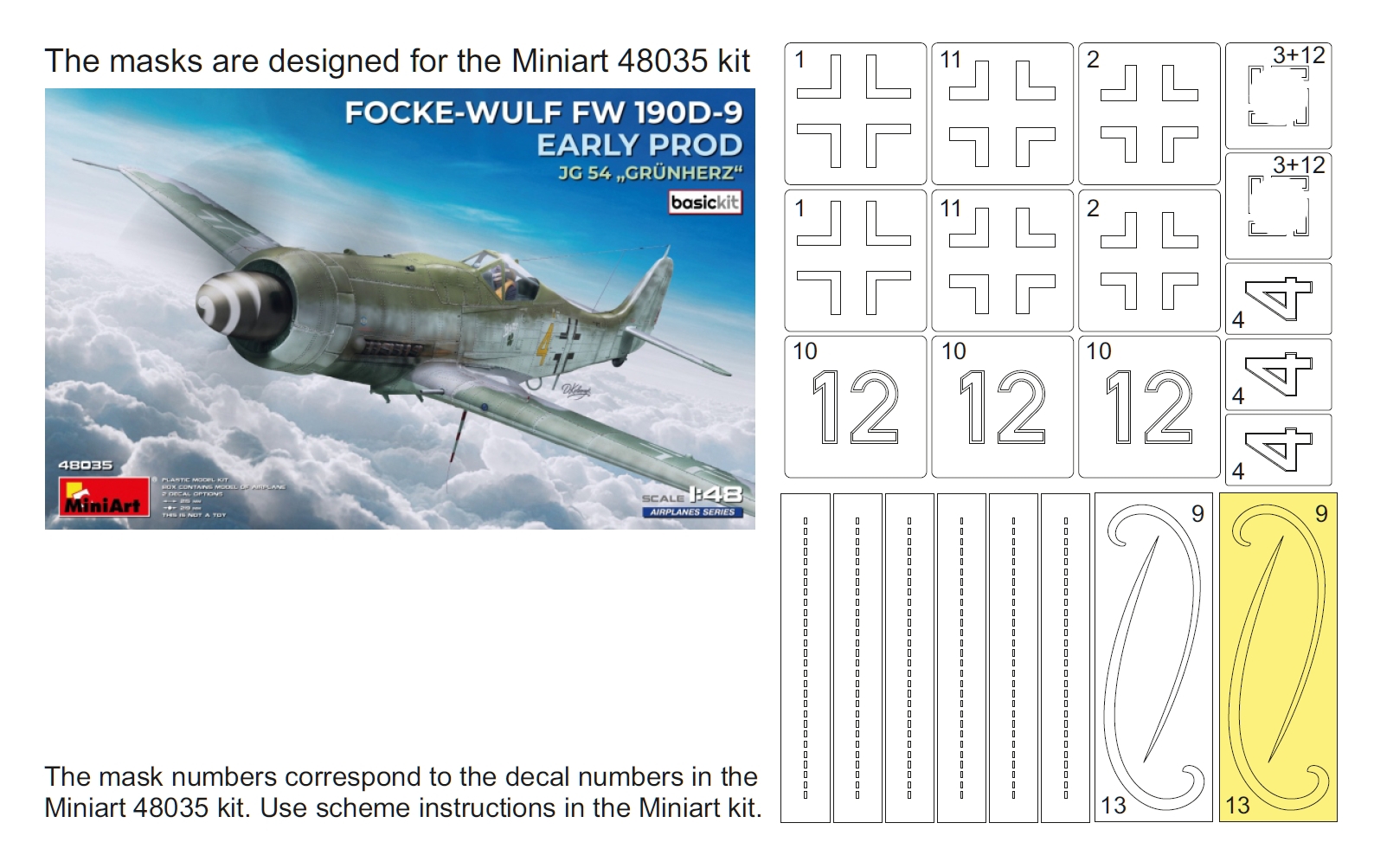 34052 1/48 Fw 190D-9 mask (for Miniart 48035)