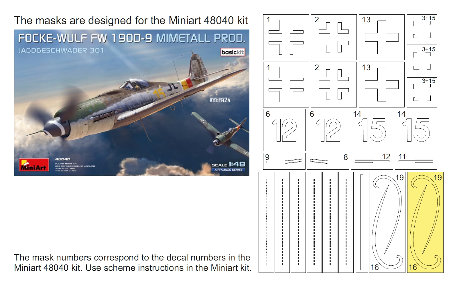 34054 1/48 Fw 190D-9 mask (for Miniart 48040)