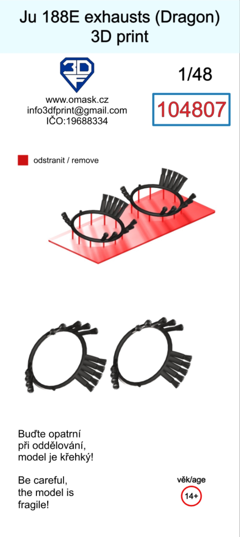 104807 1/48 Ju 188E exhaust (Dragon) 3D print