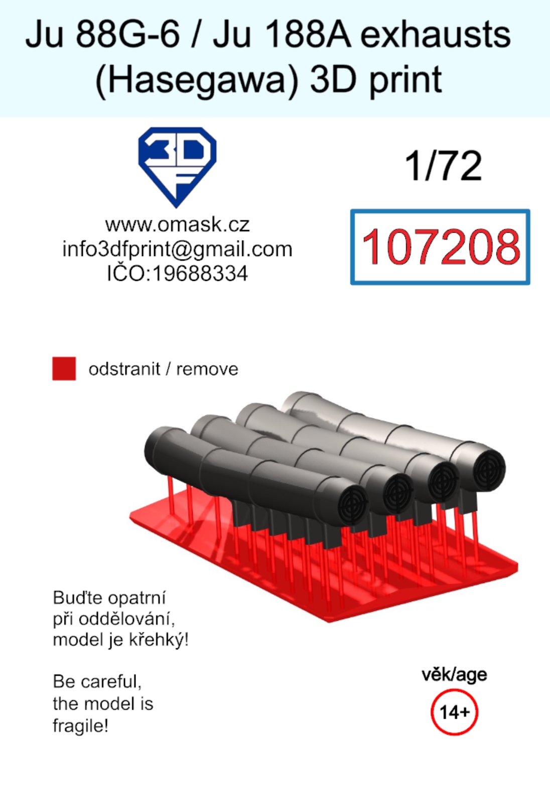 107208 1/72 Ju 88G-6 / Ju 188A exhausts (Hasegawa) 3D print