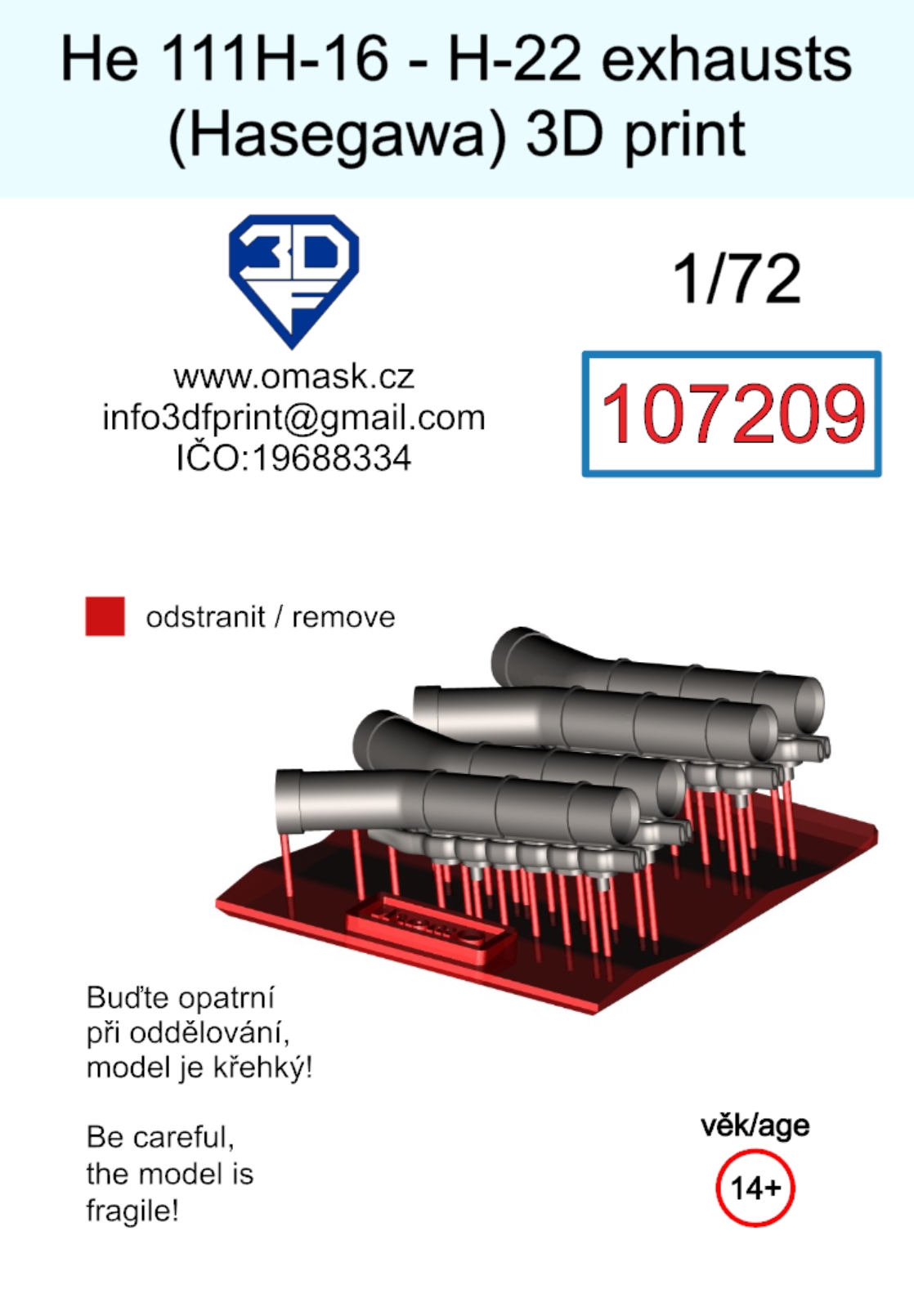107209 1/72 He 111H-16 - H-22 exhausts (Hasegawa) 3D print