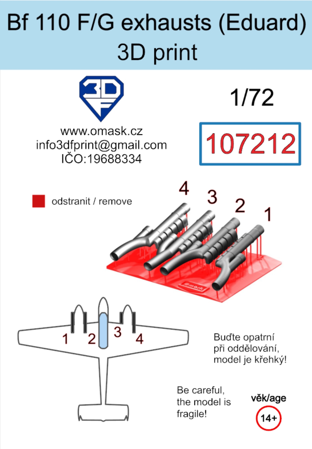 107212 1/72 Bf 110 F/G exhaust (Eduard) 3D print