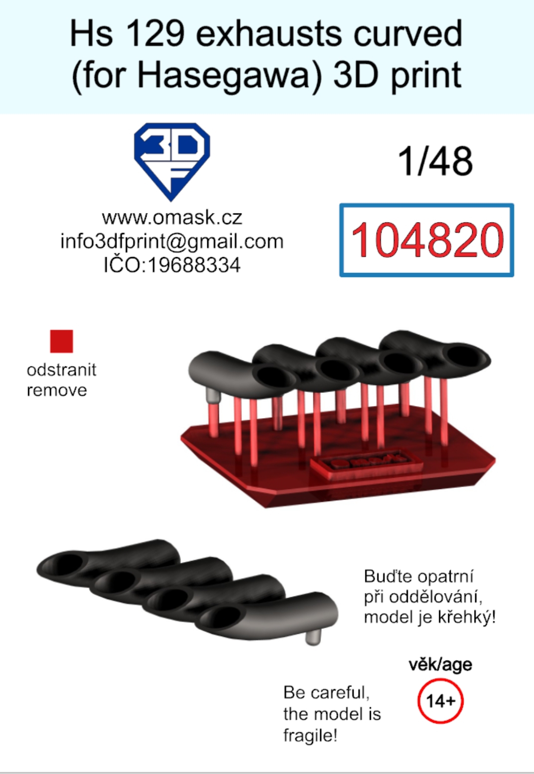 104820 1/48  Hs 129 Exhausts curved (for Hasegawa/Hobby 2000) 3D print