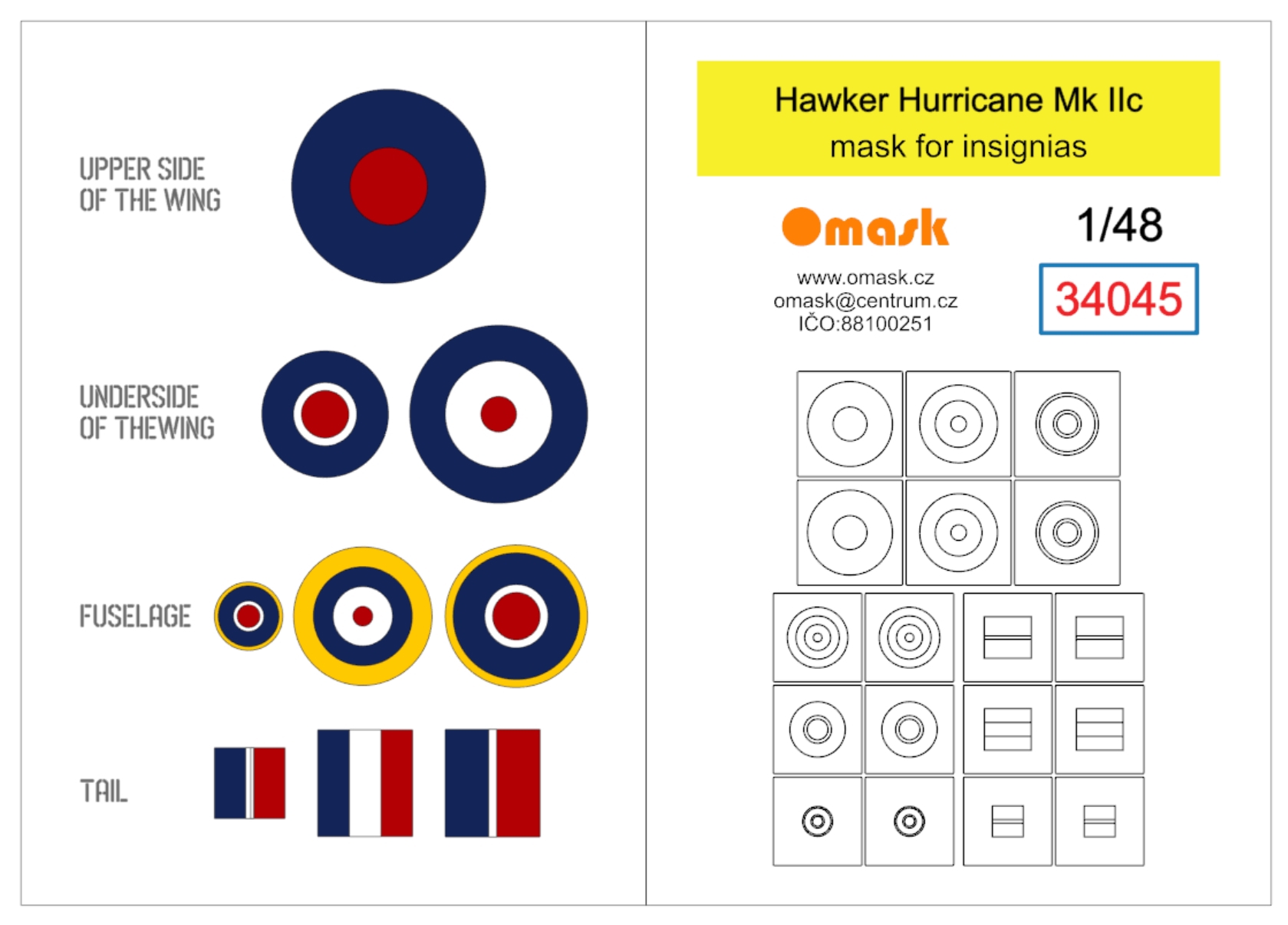 34045 1/48 Hawker Hurricane Mk IIc mask for insignias