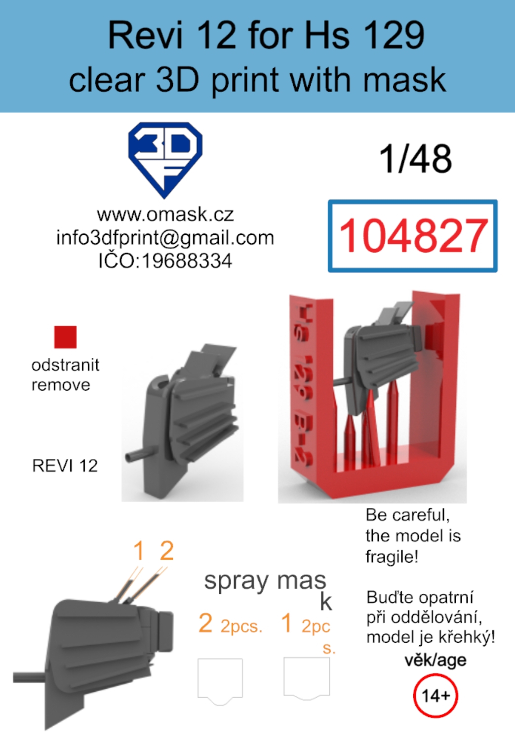 104827 1/48 Revi 12 for Hs 129 clear 3D print