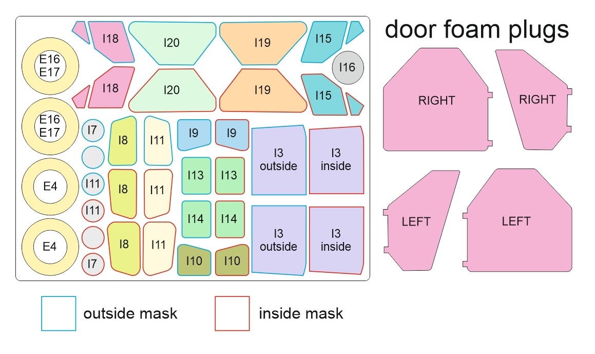 54101 1/48 DHC-2 Beaver / L-20A / U-6A double sided mask and door foam plugs (for Dora Wings)