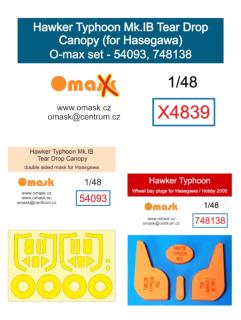 X4839 1/48 Hawker Typhoon Mk.IB Tear Drop Canopy O-max set (for Hasegawa, Hobby 2000)