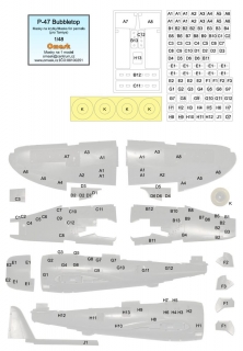 14006 1/48 P-47 Bubbletop masks for panels (for Tamiya)