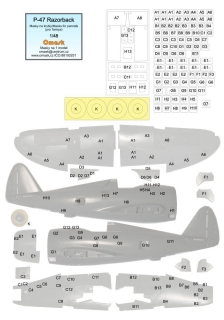 14007 1/48 P-47 Razorback masks for panels (for Tamiya)