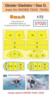 57020 1/72 Gloster Gladiator / Sea Gladiator mask (for Sword 72035, 72036)